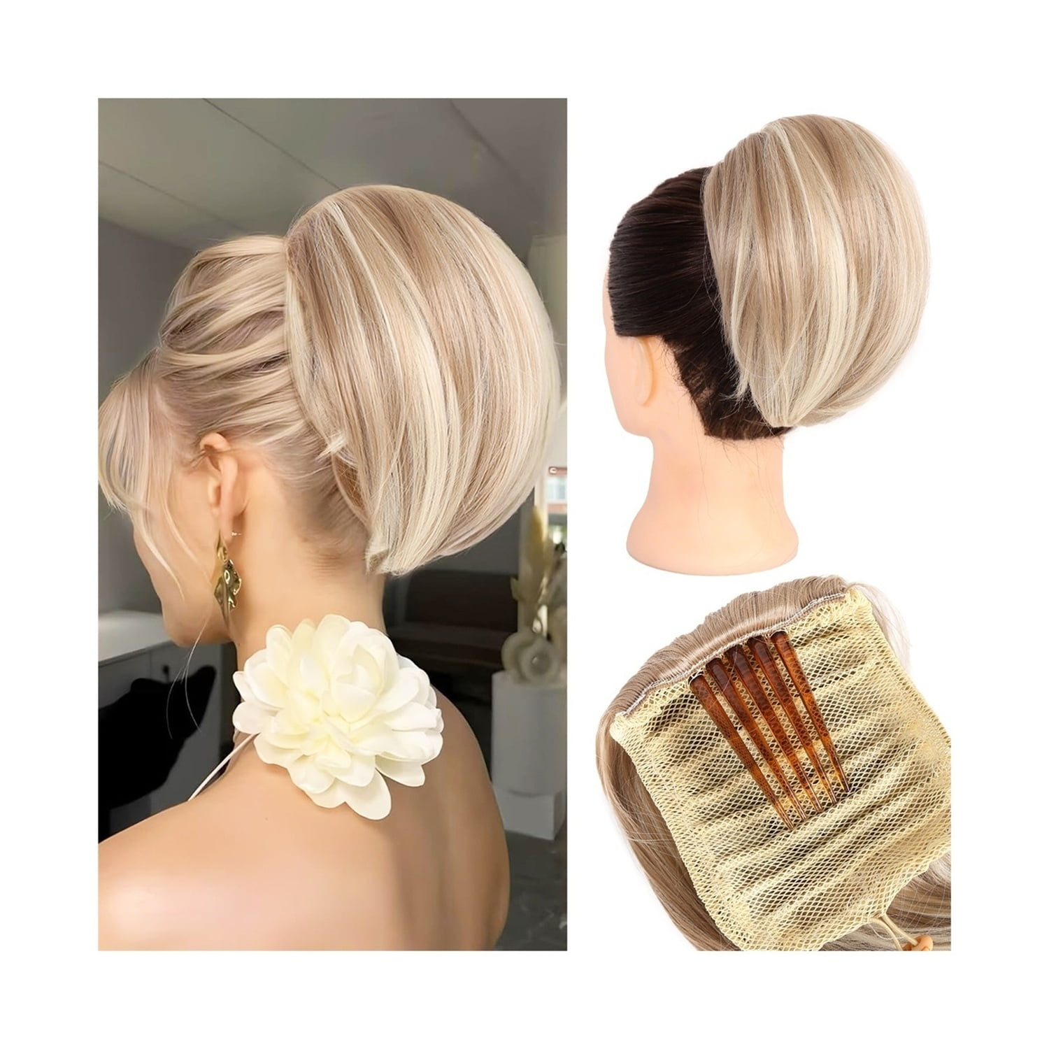 Synthetic Hair Bun Chignon Updo Elastic Drawstring Short Ponytail Hairpiece Comb Clip in Hair Extensions