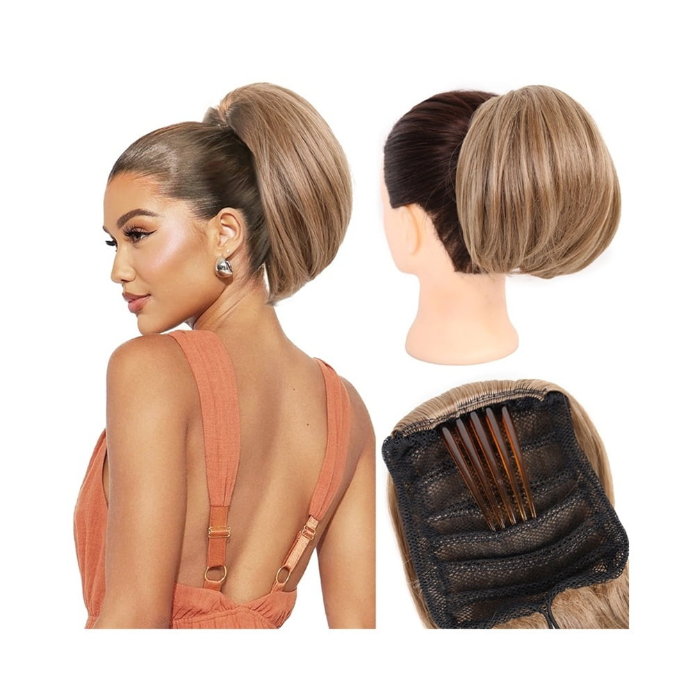 Synthetic Hair Bun Chignon Updo Elastic Drawstring Short Ponytail Hairpiece Comb Clip in Hair Extensions