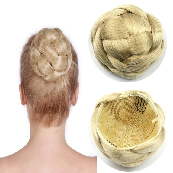 Synthetic Hair Chignon Scrunchie Natural Grey Hair Braided Bun Donut Hairpieces Clip in Hair Bun Extensions Updo Space Bun for Women Beauty (#Gray)