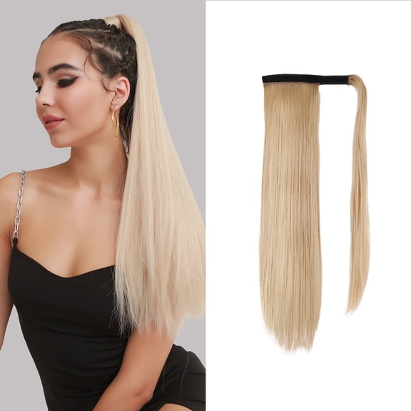Synthetic Hair Chip-in Hair Extension Pony Tail Wig Heat-Resistant Straight Hair With Ponytail Wig 20Inch Long Black Brown Ombr3