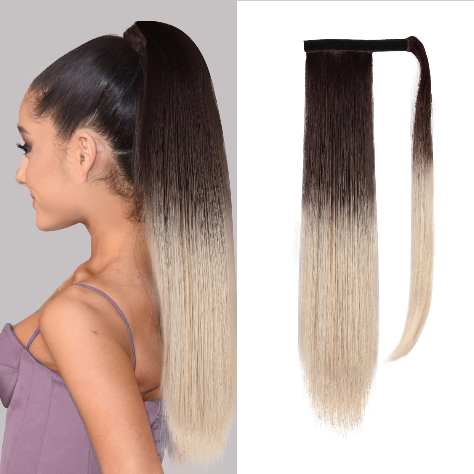Synthetic Hair Chip-in Hair Extension Pony Tail Wig Heat-Resistant Straight Hair With Ponytail Wig 20Inch Long Black Brown Ombr3