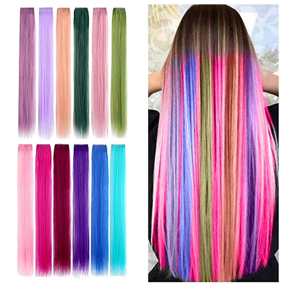 Synthetic Hair Extensions for Kids Girls Women Straight Party Rainbow Colored Wig