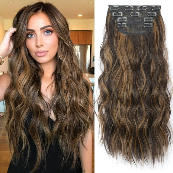 Synthetic Hairpiece - Long Wavy Clip In Hair Extensions For Women - High Temperature Fiber