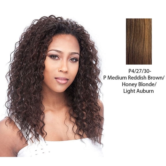 Synthetic Half Wig Care Free,Streaked blend of medium brown, strawberry blonde, and light auburn