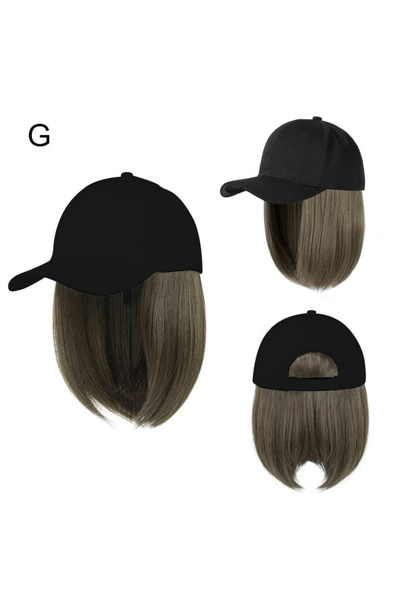 Synthetic Hat with Wigs Short Straight Bob Wig Baseball Cap Heat Resistant WR6 V5I2