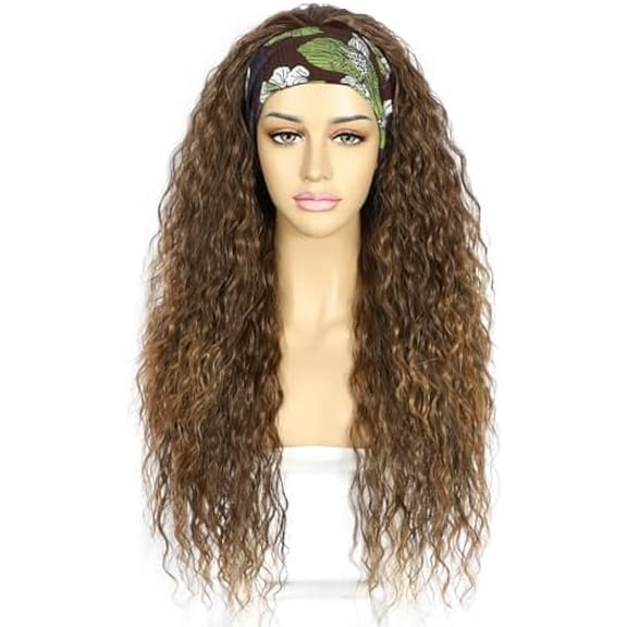 Synthetic Headband Brown Wigs For Black Women Curly Headband Wig Synthetic Wig Loose Water Wave Headband Wigs for Women Glueless 150% Density 26 Inch