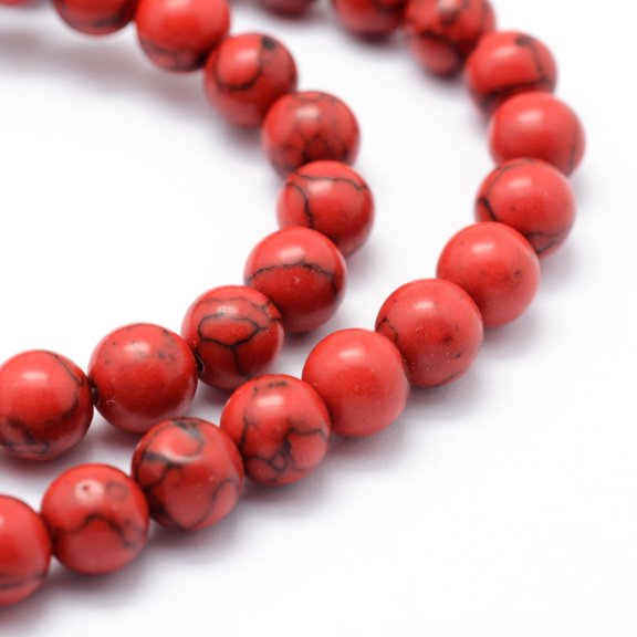 Synthetic Howlite Bead Strand Dyed Round Red 6mm Hole: 1mm about 66pcs/strand about 15 inch