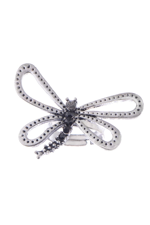 Synthetic Jet Black Crystal Rhinestone Body Dragonfly Adjustable Fashion Jewelry Ring