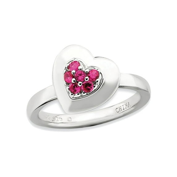 Synthetic Lab Created Ruby Heart Promise Ring in Sterling Silver 1/4 Carat (Ctw) for Women