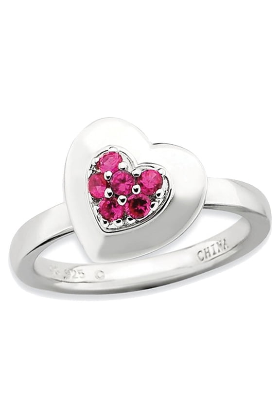 Synthetic Lab Created Ruby Heart Promise Ring in Sterling Silver 1/4 Carat (Ctw) for Women
