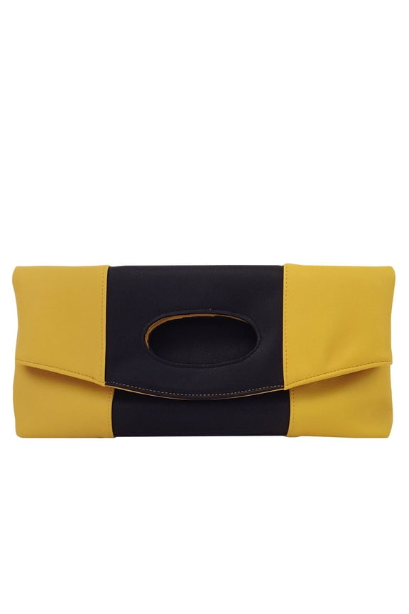 Synthetic Leather Color Block Fold Over Clutch
