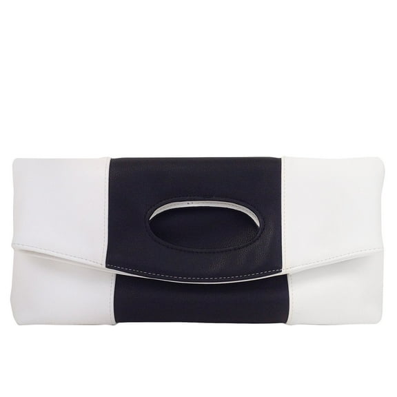 Synthetic Leather Color Block Fold Over Clutch
