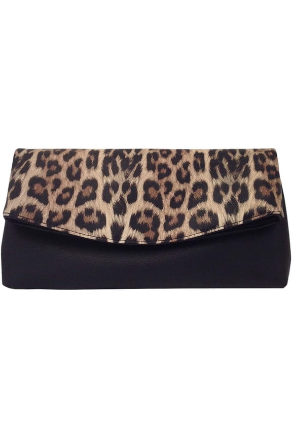Synthetic Leather Leopard Print Fold Over Clutch
