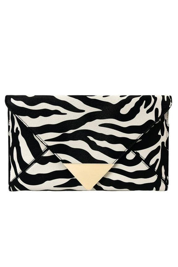 Synthetic Leather Zebra Print Envelope Clutch