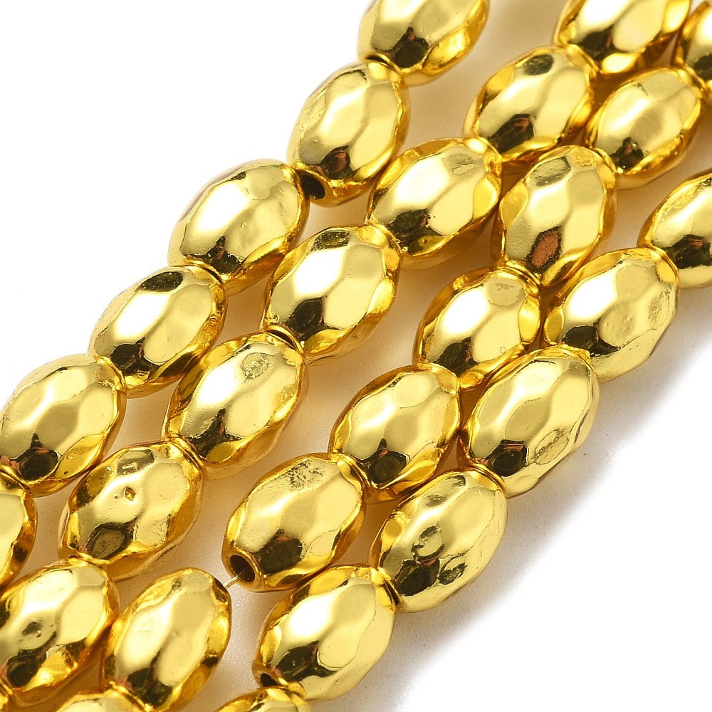 Synthetic Magnetic Hematite Beads Strands Faceted Oval Golden Plated 7x4~4.5x5.5mm Hole: 1.2mm about 65pcs/strand 15.75''(40cm)