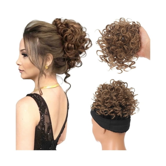 Synthetic Messy Bun Hair Piece Short Elastic Drawstring Hair Buns Clip in Curly Ponytail Hairpiece