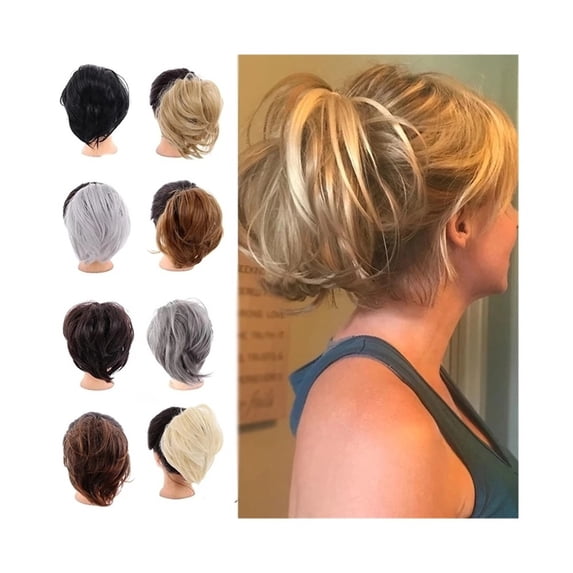 Synthetic Messy Bun Scrunchie Chignon with Elastic Bands Donut Straight Ponytail Hair Pieces