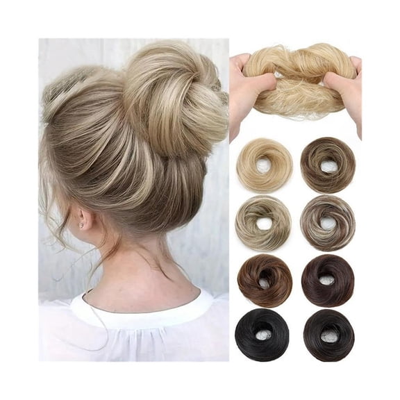 Synthetic Messy Donut Hair Bun - Elegant Tousled Updo Chignon with Elastic Band