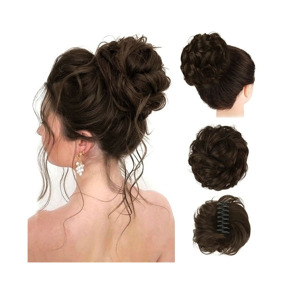 Synthetic Messy Hair Bun Chignon Claw Clip in Hair Piece Wavy Curly Ponytail Extensions