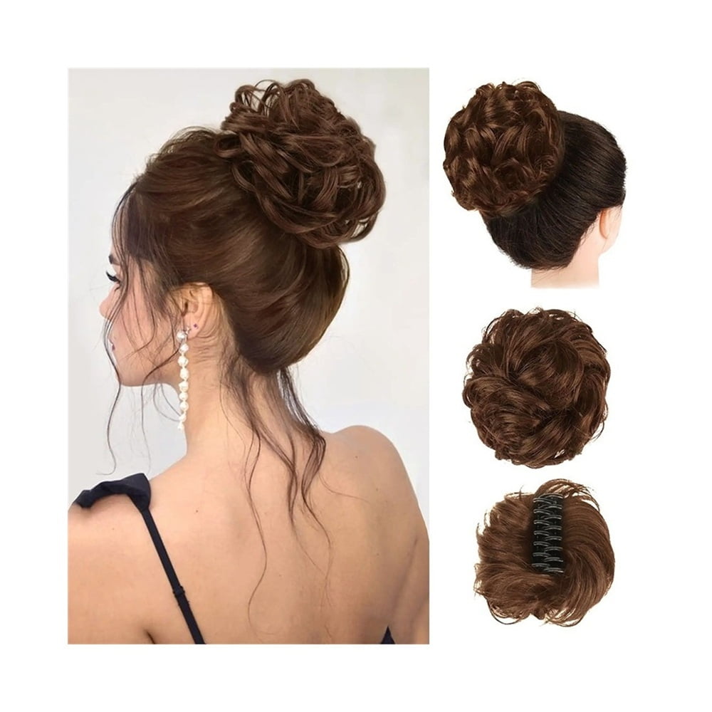 Synthetic Messy Hair Bun Chignon Claw Clip in Hair Piece Wavy Curly Ponytail Extensions