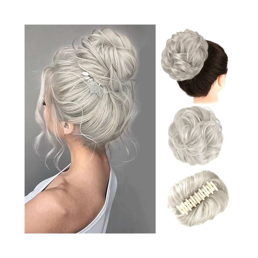 Synthetic Messy Hair Bun Chignon Claw Clip in Hair Piece Wavy Curly Ponytail Extensions
