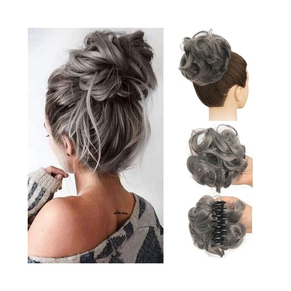 Synthetic Messy Hair Bun Chignon Claw Clip in Hair Piece Wavy Curly Ponytail Extensions
