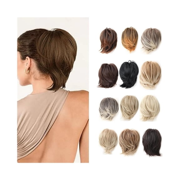 Synthetic Messy Hair Bun Extensions for Women - Elastic Short Straight Ponytail Hairpiece