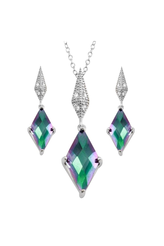 Synthetic Mystic Topaz Clear CZ Sharp Marquise Matching Set Sterling Silver