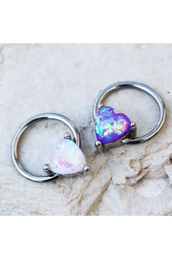 Synthetic Opal Heart Snap-in Captive Bead Ring / Septum Ring