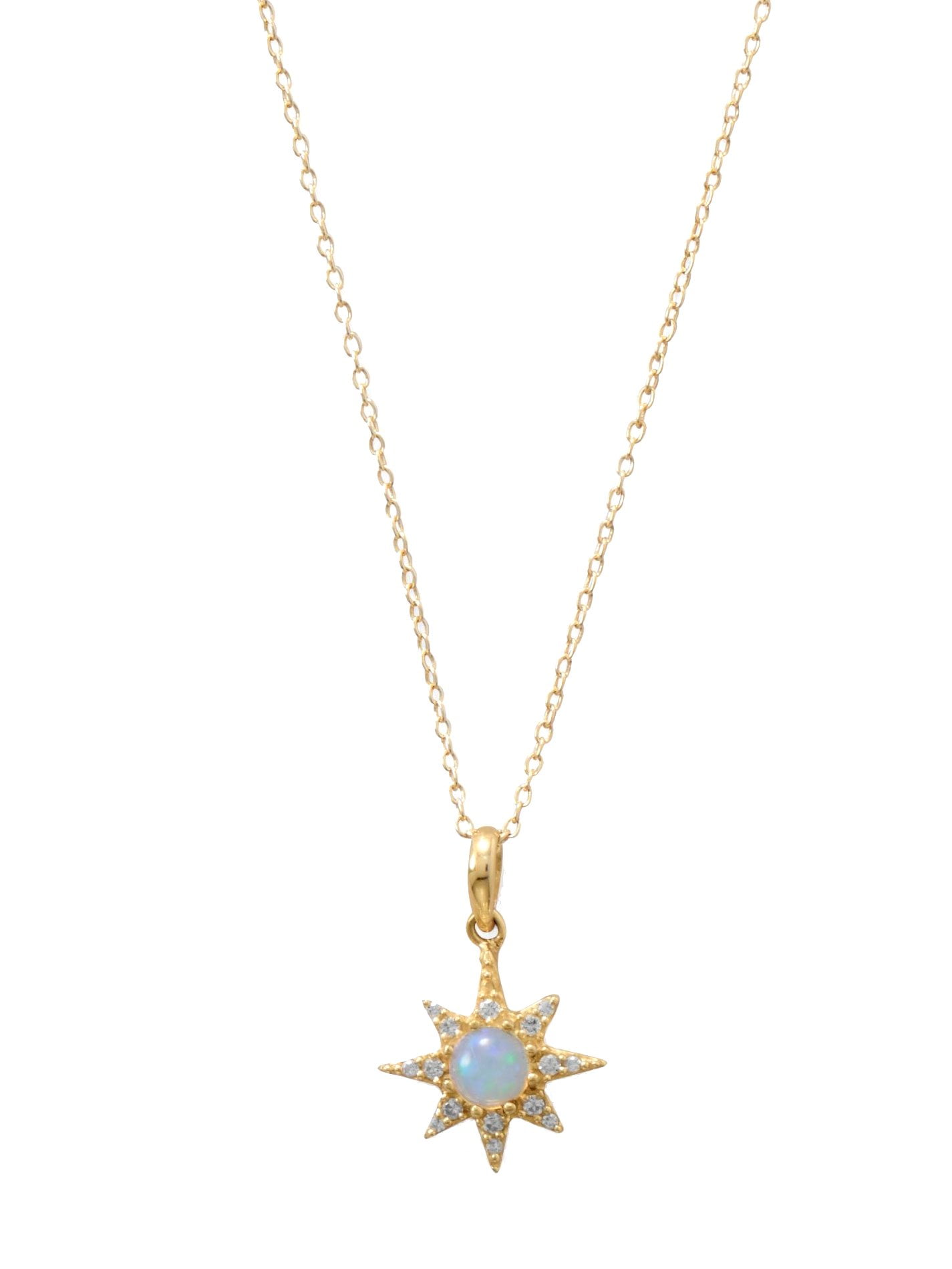 Synthetic Opal North Star Necklace with Cubic Zirconia Gold-plated Sterling Silver Synthetic Opal North Star Necklace with Cubic Zirconia Gold-plated Sterling Silver