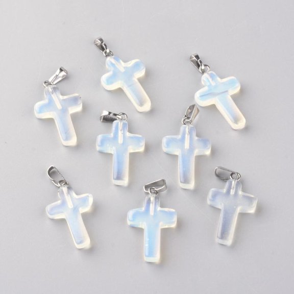 Synthetic Opalite Pendants Dyed with Brass Pinch Bails Platinum Plated Cross 23.5~28x15~18x4mm Hole: 3x6mm 20pc