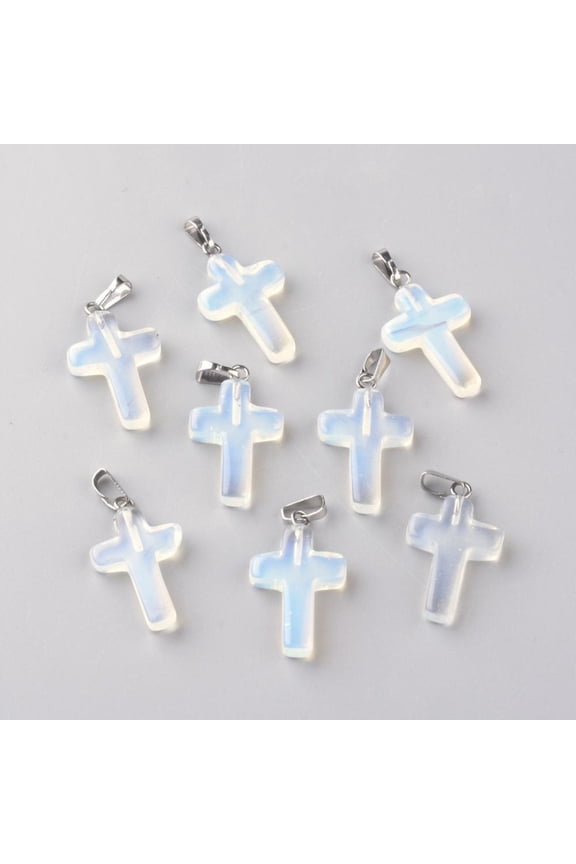 Synthetic Opalite Pendants Dyed with Brass Pinch Bails Platinum Plated Cross 23.5~28x15~18x4mm Hole: 3x6mm 20pc