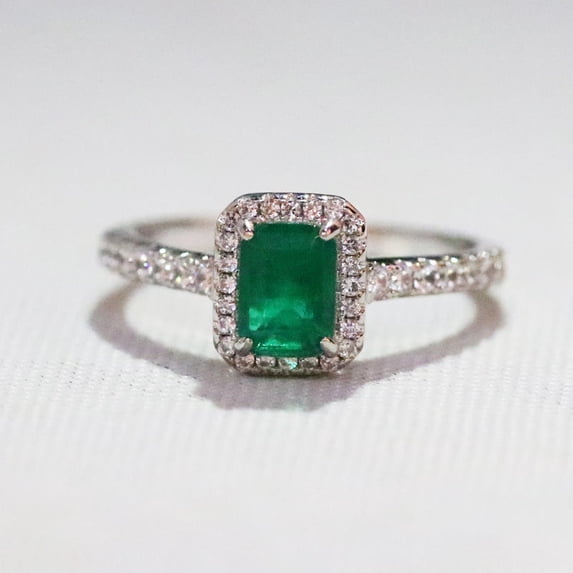 Synthetic Paraiba Crystal Stone Ring Emerald Diamond Ring