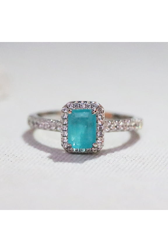 Synthetic Paraiba Crystal Stone Ring Emerald Diamond Ring
