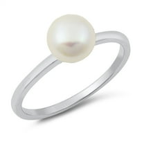 Synthetic Pearl Bead Solitaire Ring Sterling Silver Size 5