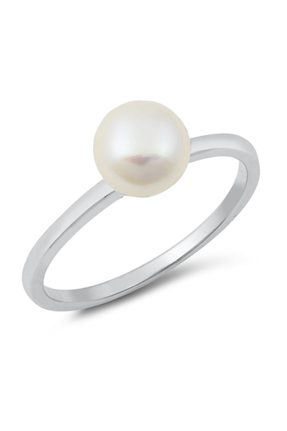 Synthetic Pearl Bead Solitaire Ring Sterling Silver Size 9