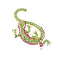 thumbnail image 1 of Synthetic Peridot Synthetic Fuchsia Pink Crystal Rhinestone Golden Lizard Gecko Reptile Pin Brooch, 1 of 4