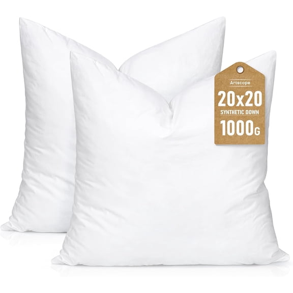 Synthetic Down Pillow Insert, Down Alternative Throw Pillow Insert. Ultra Soft Fluffy Sleeping Pillow with Cotton Cover, Decorative Pillows Set of 2-White.