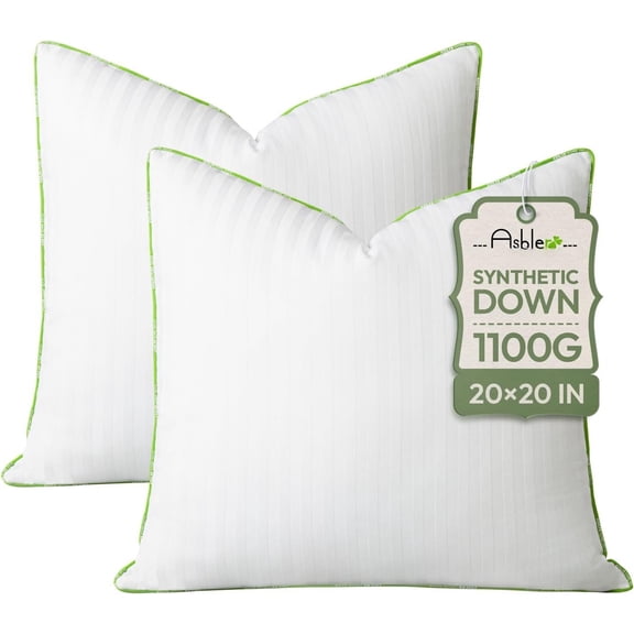 Synthetic Down Pillow Inserts, 20x20 Down Alternative Throw Pillows Insert Sleeping Pillows with Cover rative Pillow Stuffer for Sofa, Couch Bed(Set of 2, White)