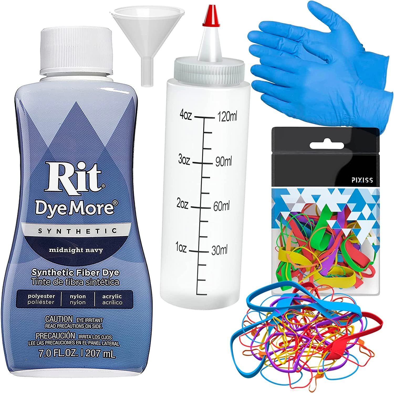 Synthetic Rit Dye More Liquid Fabric Dye - Ultimate Synthetic Rit Dye  Accessories Kit - Available in Multiple Colors - 7 Ounces - Midnight Navy 