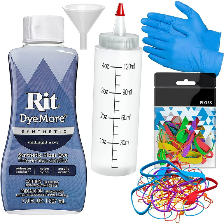 Synthetic Rit Dye More Liquid Fabric Dye - Ultimate Synthetic Rit Dye  Accessories Kit - Available in Multiple Colors - 7 Ounces - Midnight Navy