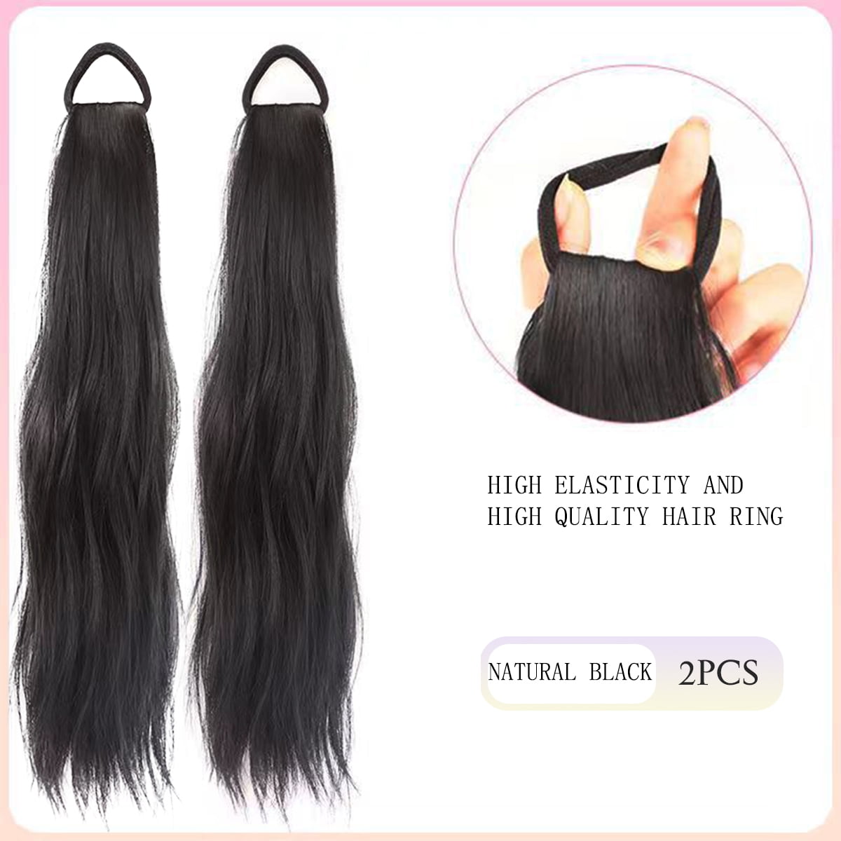 Synthetic Rubber Band Ponytail Sweet Woman Black Slightly Curly Ponytail Extension Long Heat-resistant Wig
