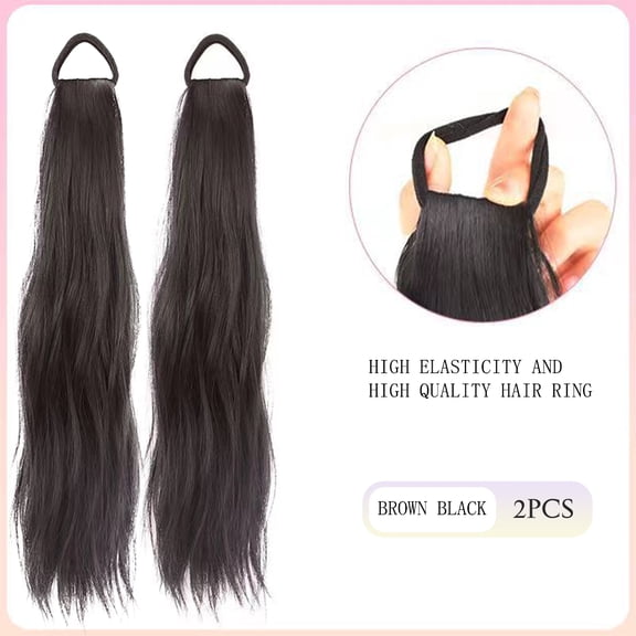 Synthetic Rubber Band Ponytail Sweet Woman Black Slightly Curly Ponytail Extension Long Heat-resistant Wig