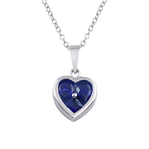 Synthetic Sapphire Cubic Zirconia Heart Hanging Necklace Sterling Silver
