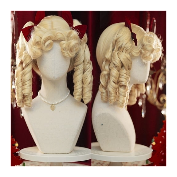 Synthetic Short Wave Curly Hair Wig, Retro Blonde Curly Wig with Bangs, Heat Resistant Synthetic Fiber Princess Cosplay Wig