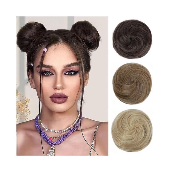 Synthetic Space Bun 2Pcs Mini Claw Clip in Messy Cat Ears Fake Hair Bun Donut Updo Hairpieces for Women