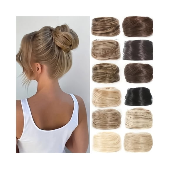 Synthetic Straight Hair Bun Donut Chignon - High Temperature Fiber Updo Hair Piece with Elastic Rubber Band