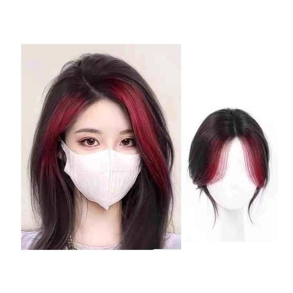Synthetic Topper Hairpiece Highlighted Blue Pink Bangs Middle Part Straight Bangs
