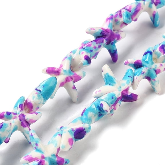 Synthetic Turquoise Dyed Beads Strands Effect Starfish Deep Sky Blue 13.5~14x14~15x5mm Hole: 1.5mm about 35~37pcs/strand 14.17''~14.96''(36~38cm)