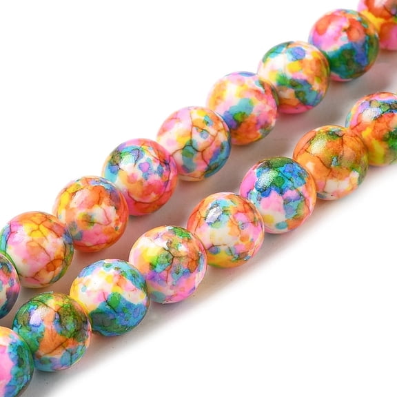 Synthetic Turquoise Dyed Camouflage Beads Strands Fuel Injection Effect Round Colorful 8mm Hole: 1.2mm about 51pcs/strand 14.76''(37.5cm)